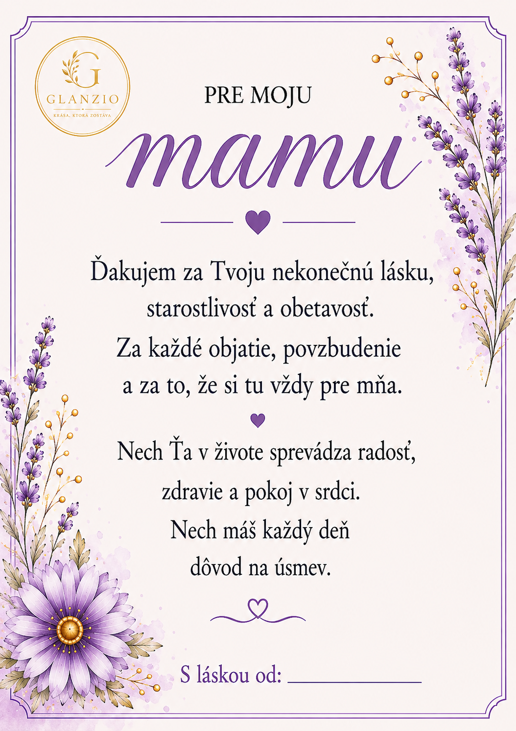 Glanzio venovacia kartička L – Pre moju mamu | Levanduľová edícia 18532