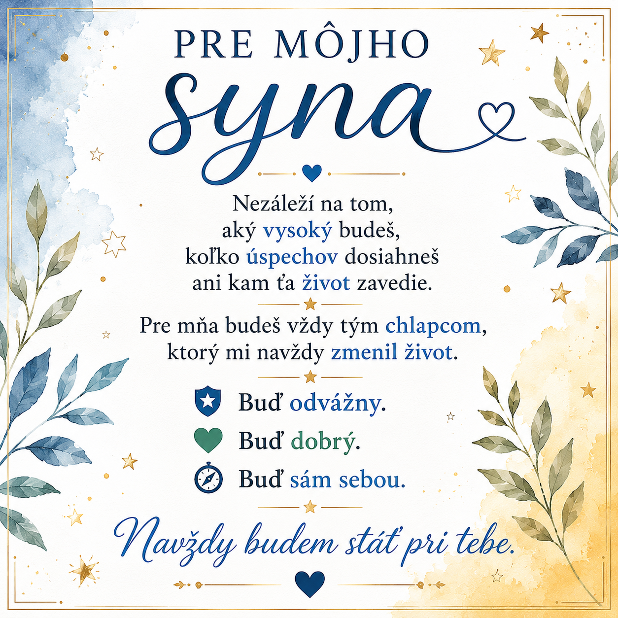 Glanzio luxusná venovacia kartička – Pre syna | Buď sám sebou 11225