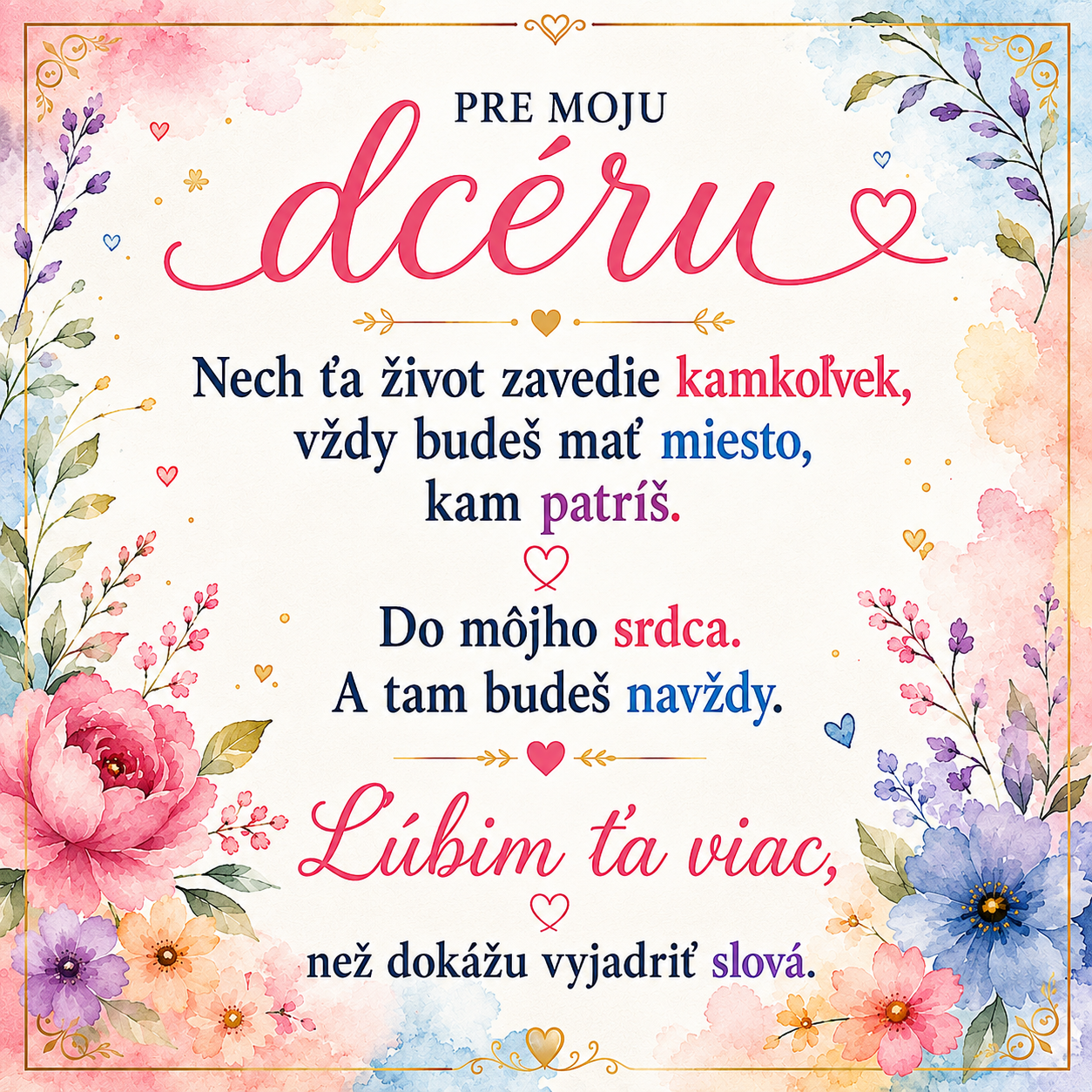 Glanzio venovacia kartička M – Pre moju dcéru | Pestrofarebná edícia 32229
