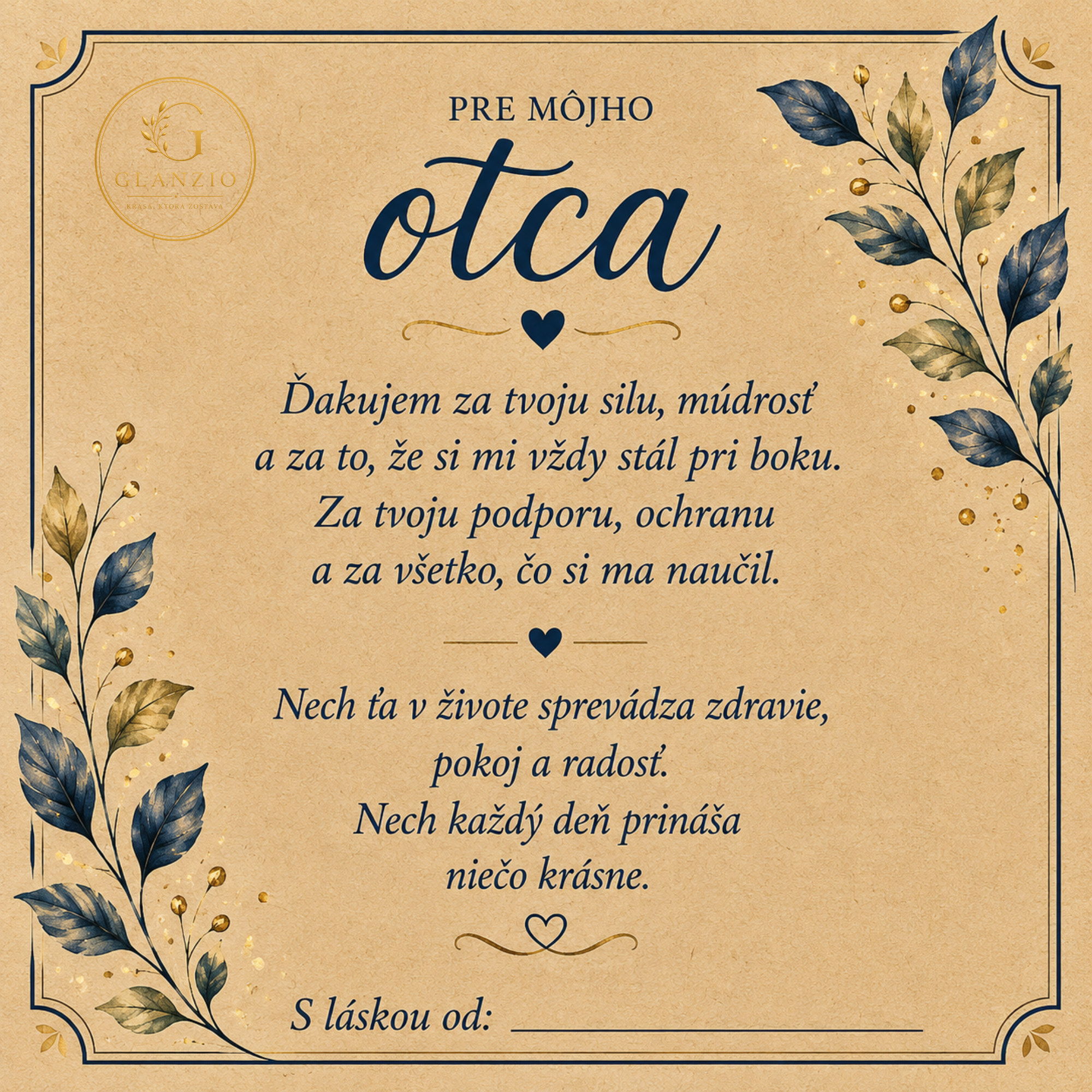 Glanzio kartička s venovaním – Pre môjho otca (M)– Pevný pilier 33324