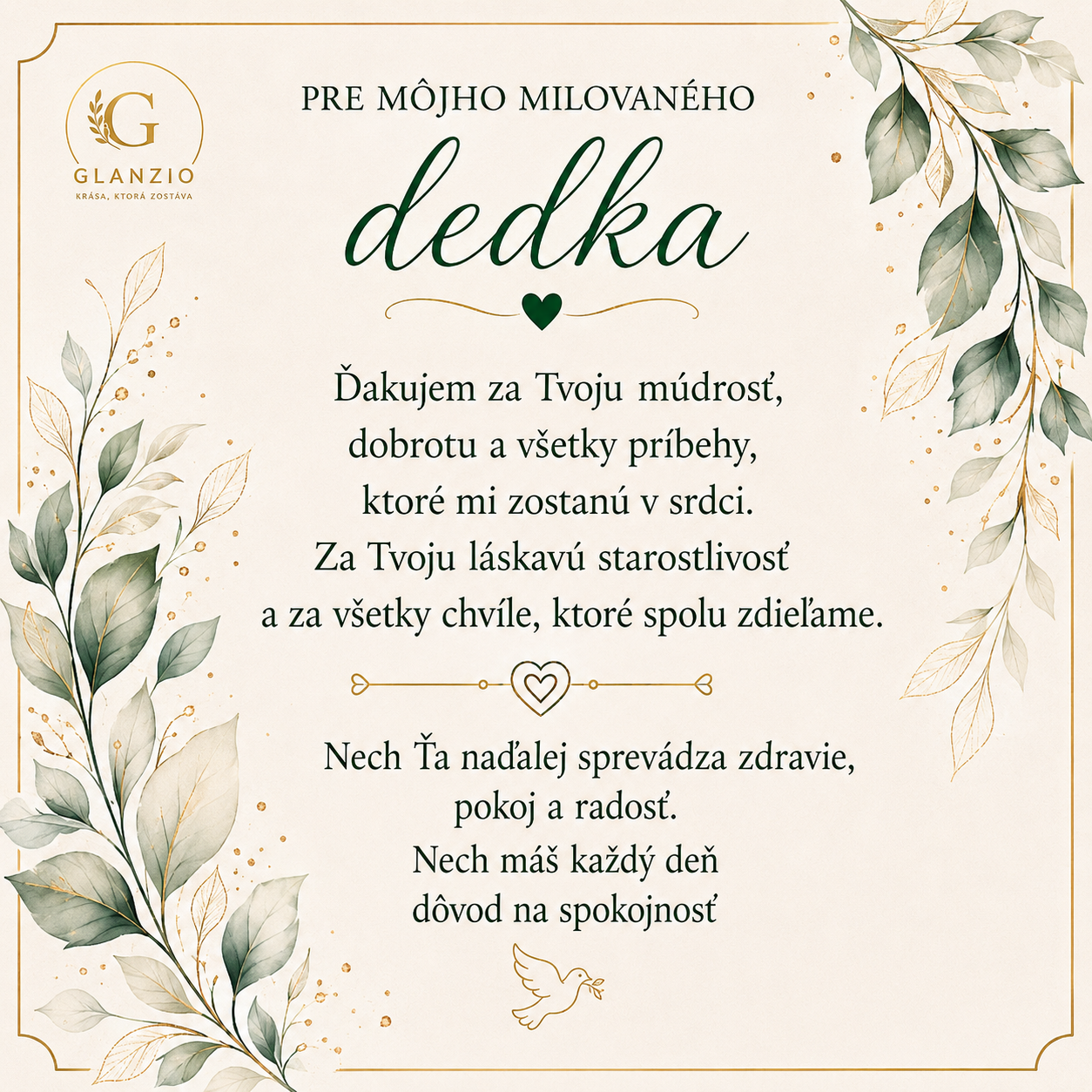 Glanzio kartička s venovaním – Pre môjho dedka (M)– 28286