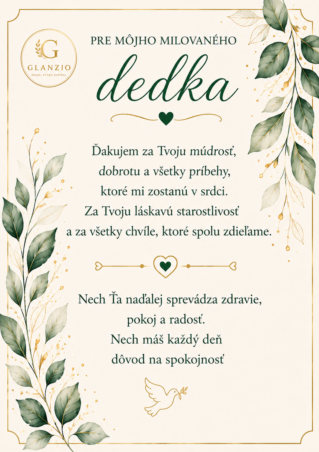 Glanzio kartička s venovaním – Pre môjho dedka 28287