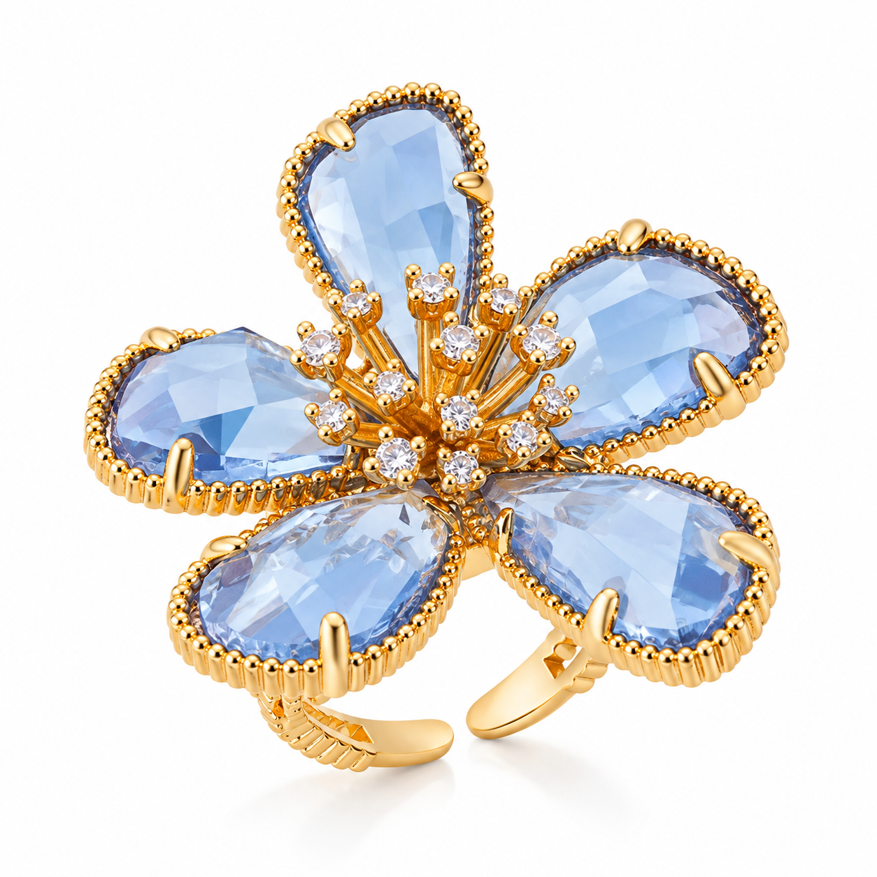 Glanzio luxusný prsteň Blue blossom nastaviteľný 87000