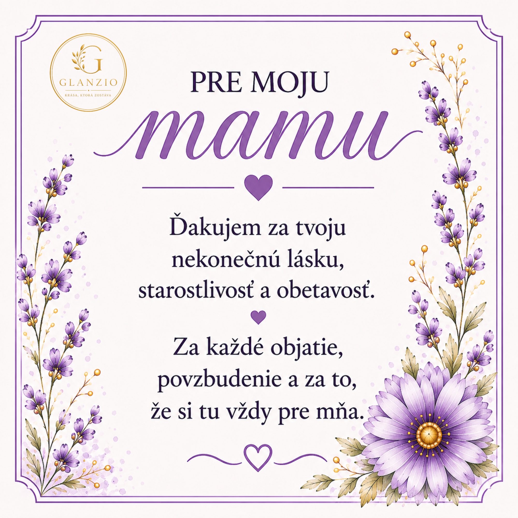 Glanzio venovacia kartička M – Pre moju mamu | Levanduľová edícia 18533