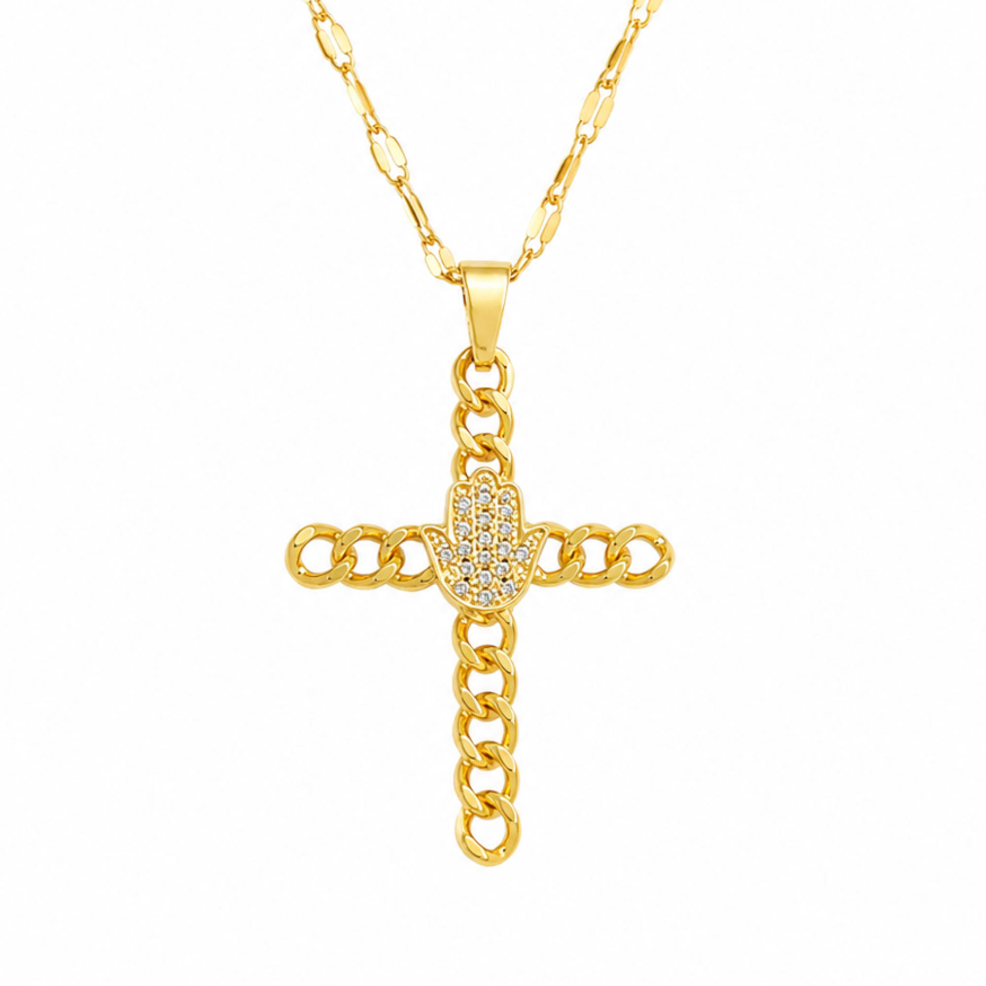 Glanzio Retiazka s príveskom Hamsa Cross Gold 49663