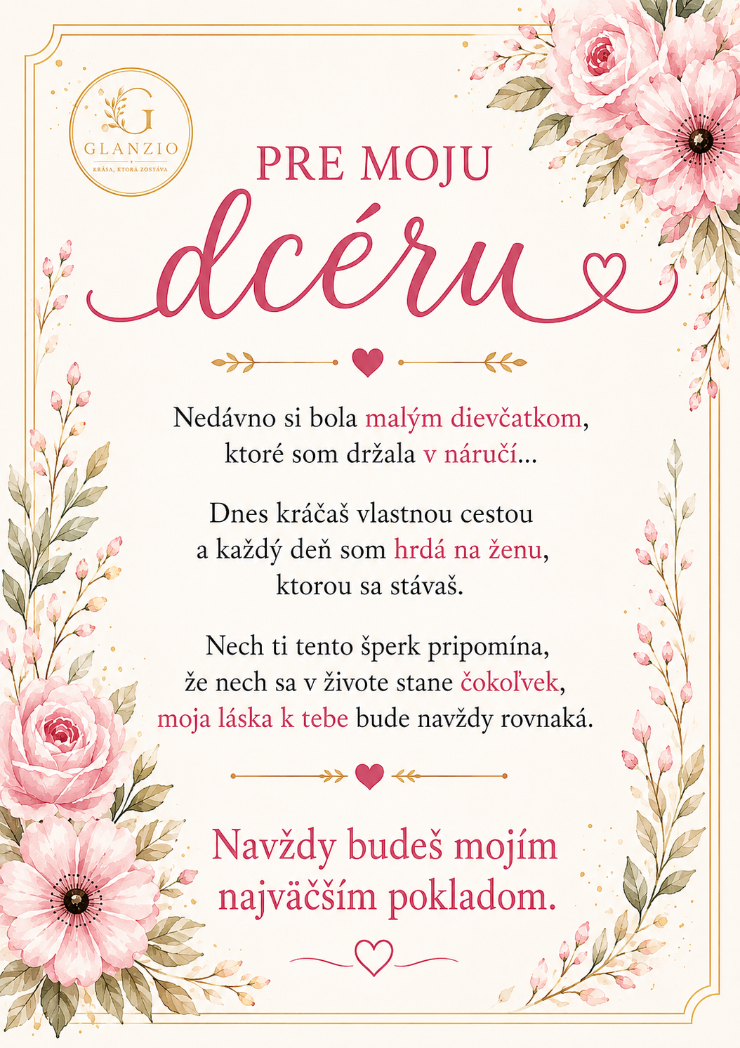 Glanzio venovacia kartička – Pre moju dcéru L | Kvetinová edícia 32233