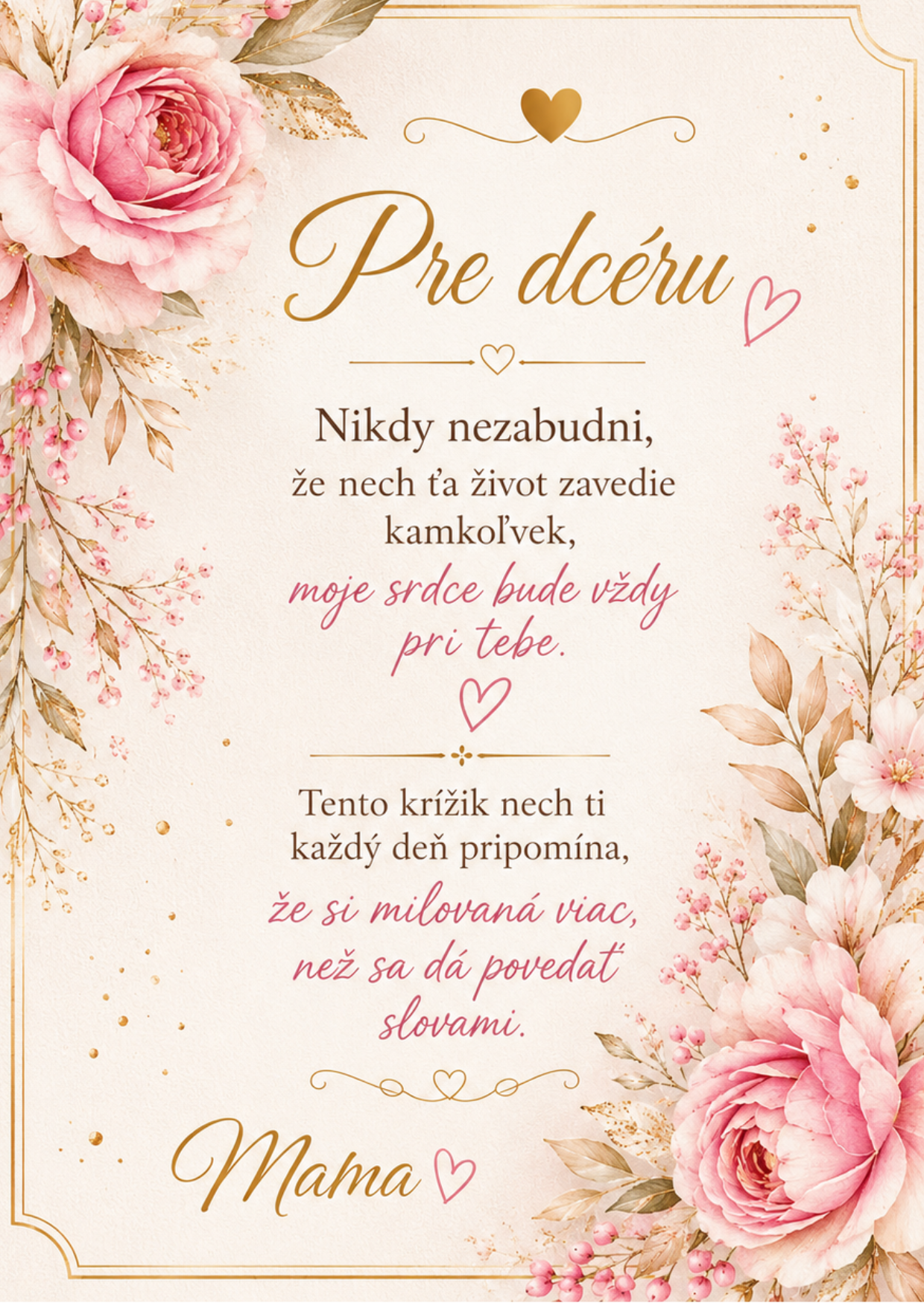 Glanzio venovacia kartička – Pre moju dcéru L | Ružičková edícia 32234