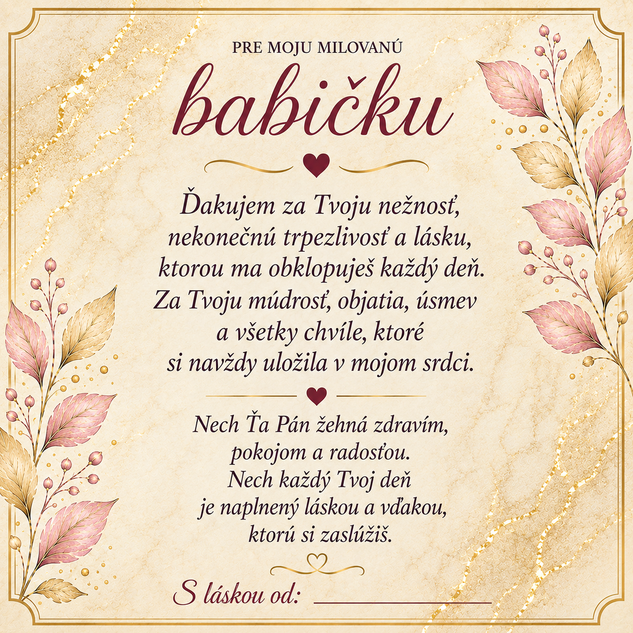 Glanzio venovacia kartička (M) -Pre moju milovanú babičku 22321