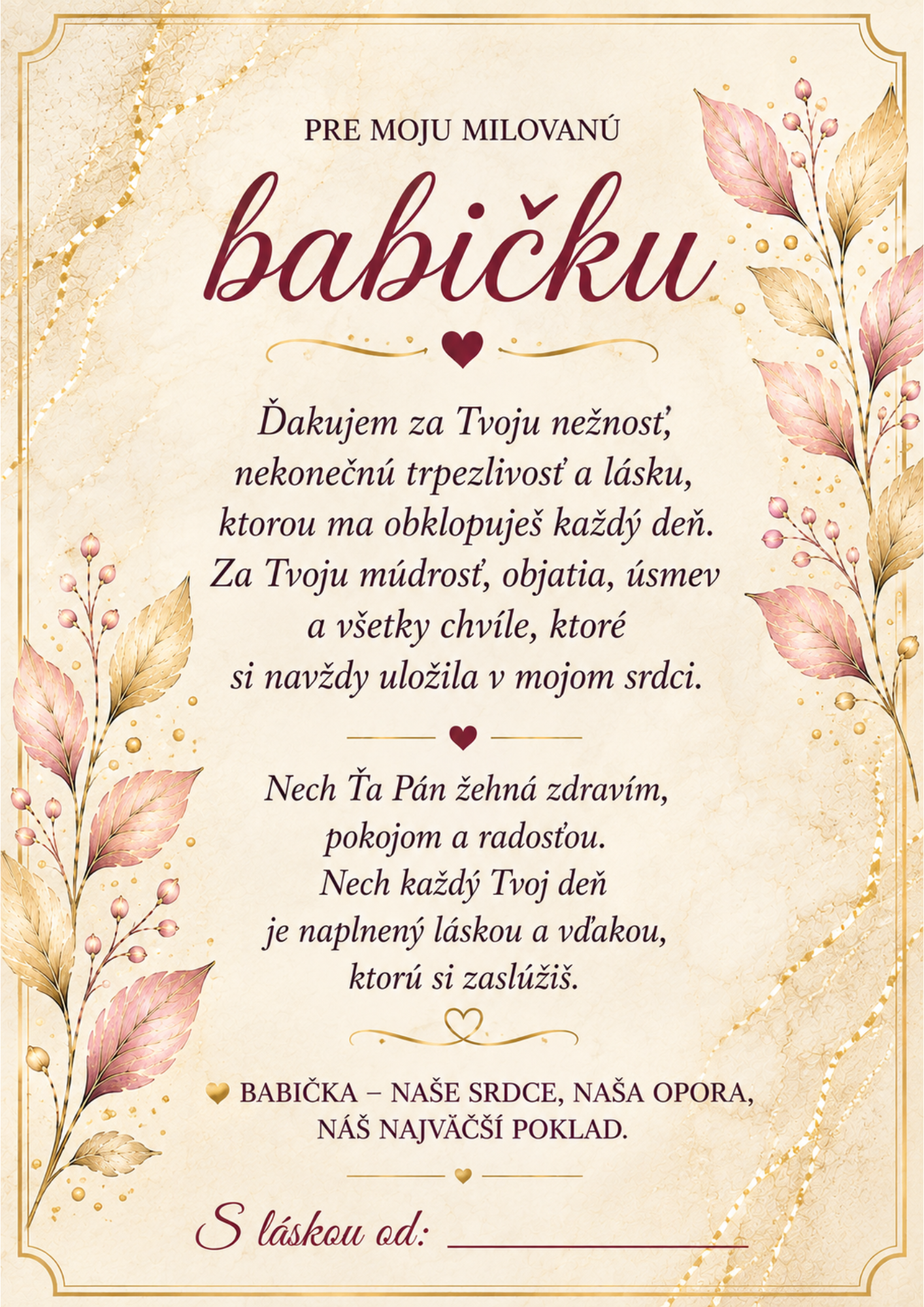 Glanzio venovacia kartička -Pre moju milovanú babičku 22322