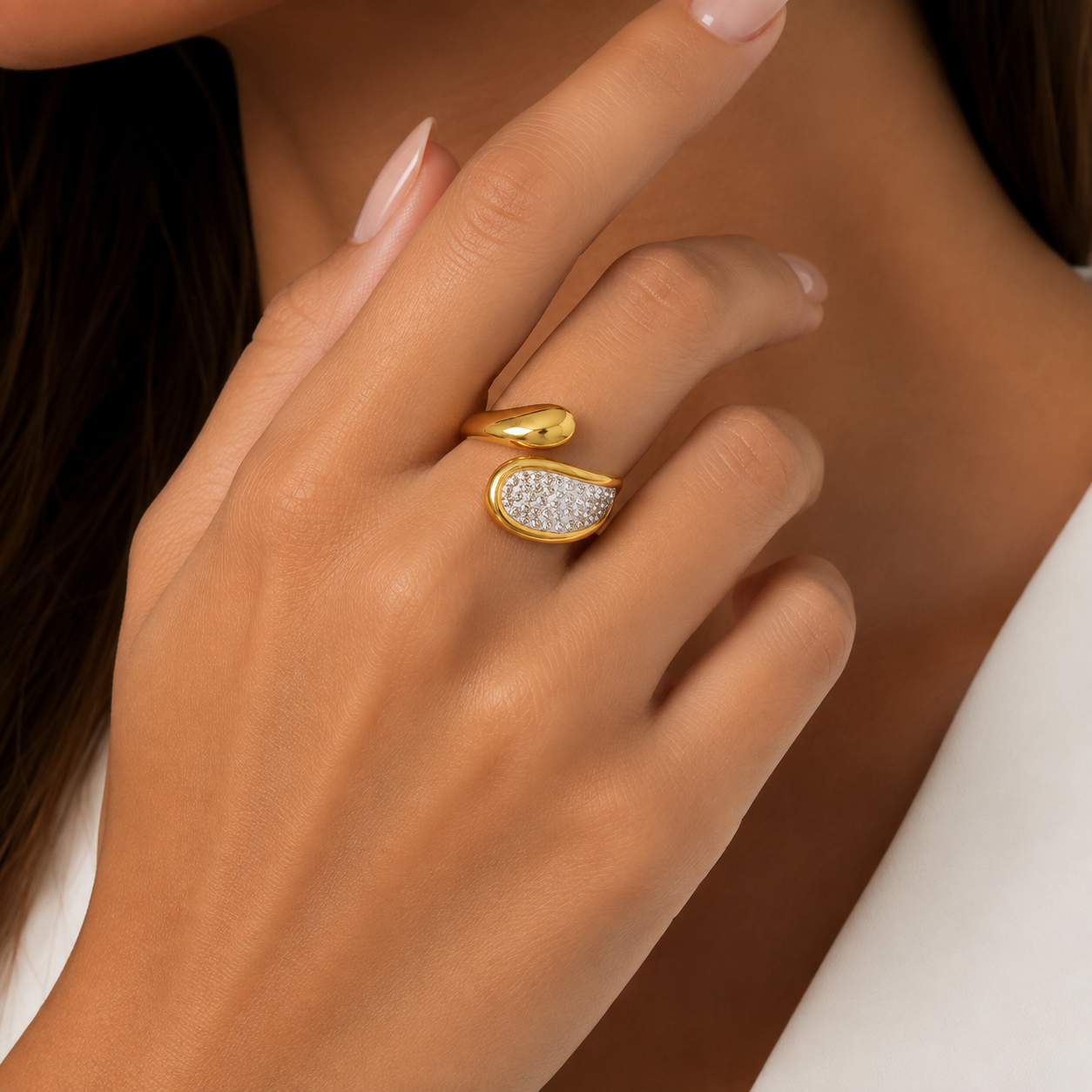 Glanzio prsteň Golden Crystal nastaviteľný 87056