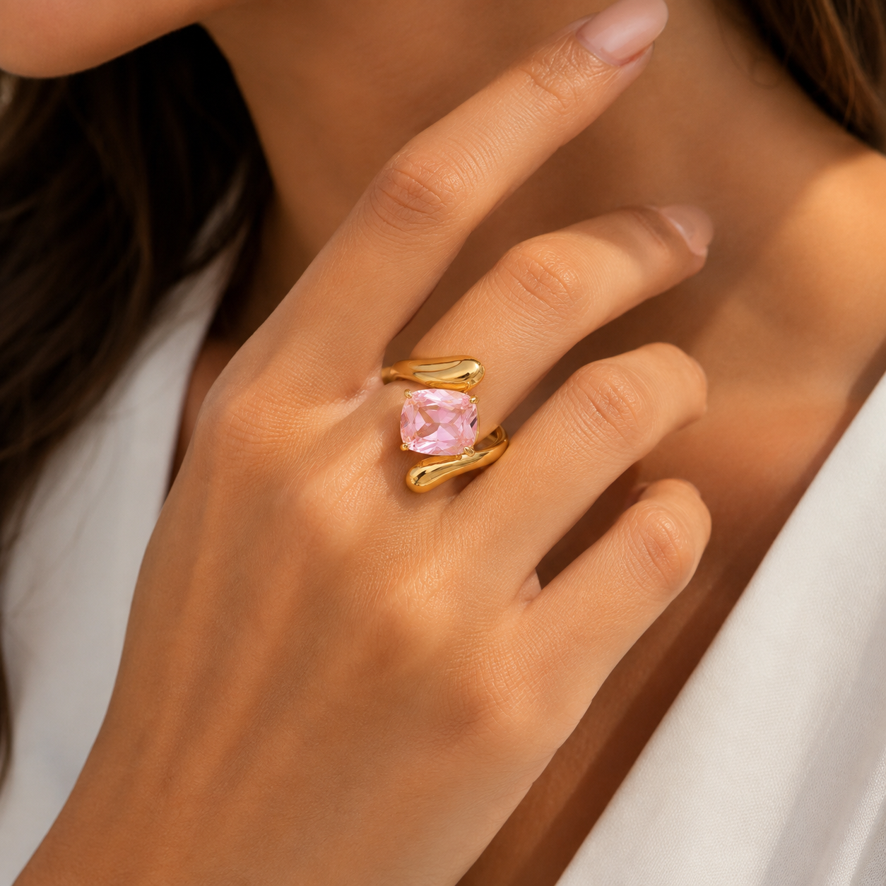 Glanzio prsteň Pink Aura nastaviteľný 87054
