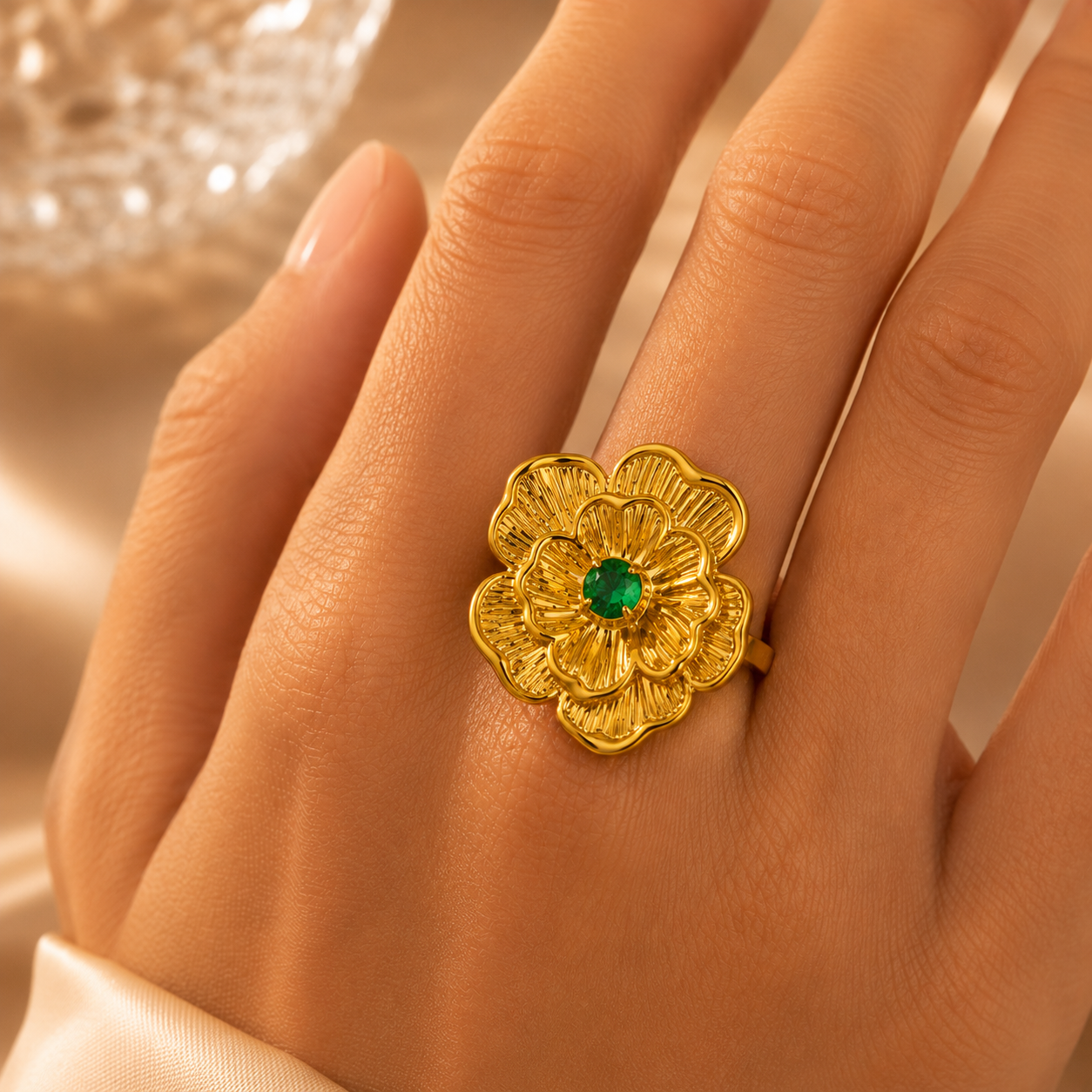 Glanzio prsteň Emerald Blossom nastaviteľný 87006