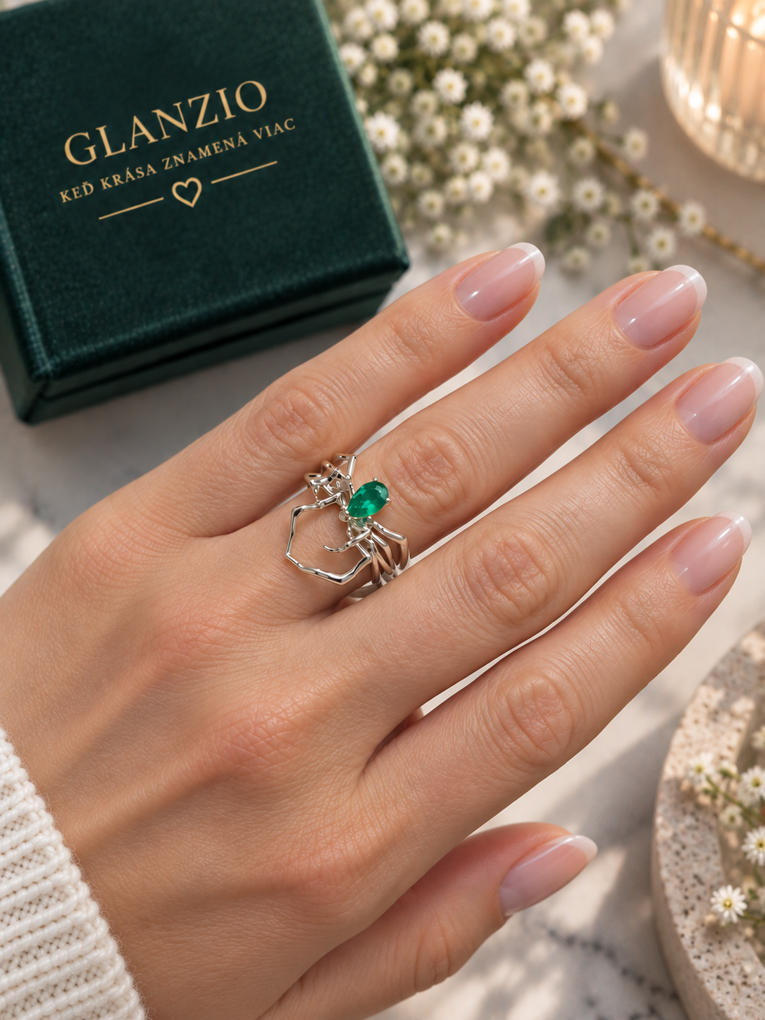 Glanzio prsteň Emerald Spider nastaviteľný 87015
