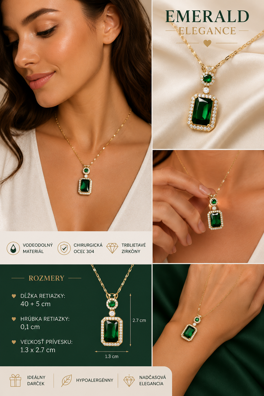 Retiazka s príveskom Emerald Elegance