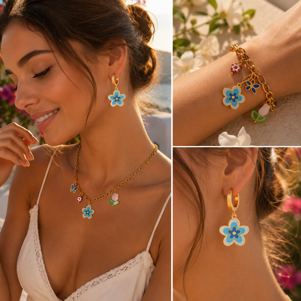 Glanzio náušnice Blue Blossom 90884