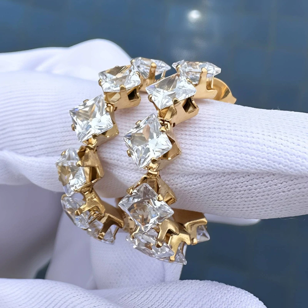 Crystal Hoop Náušnice 18K pozlátená oceľ 88094
