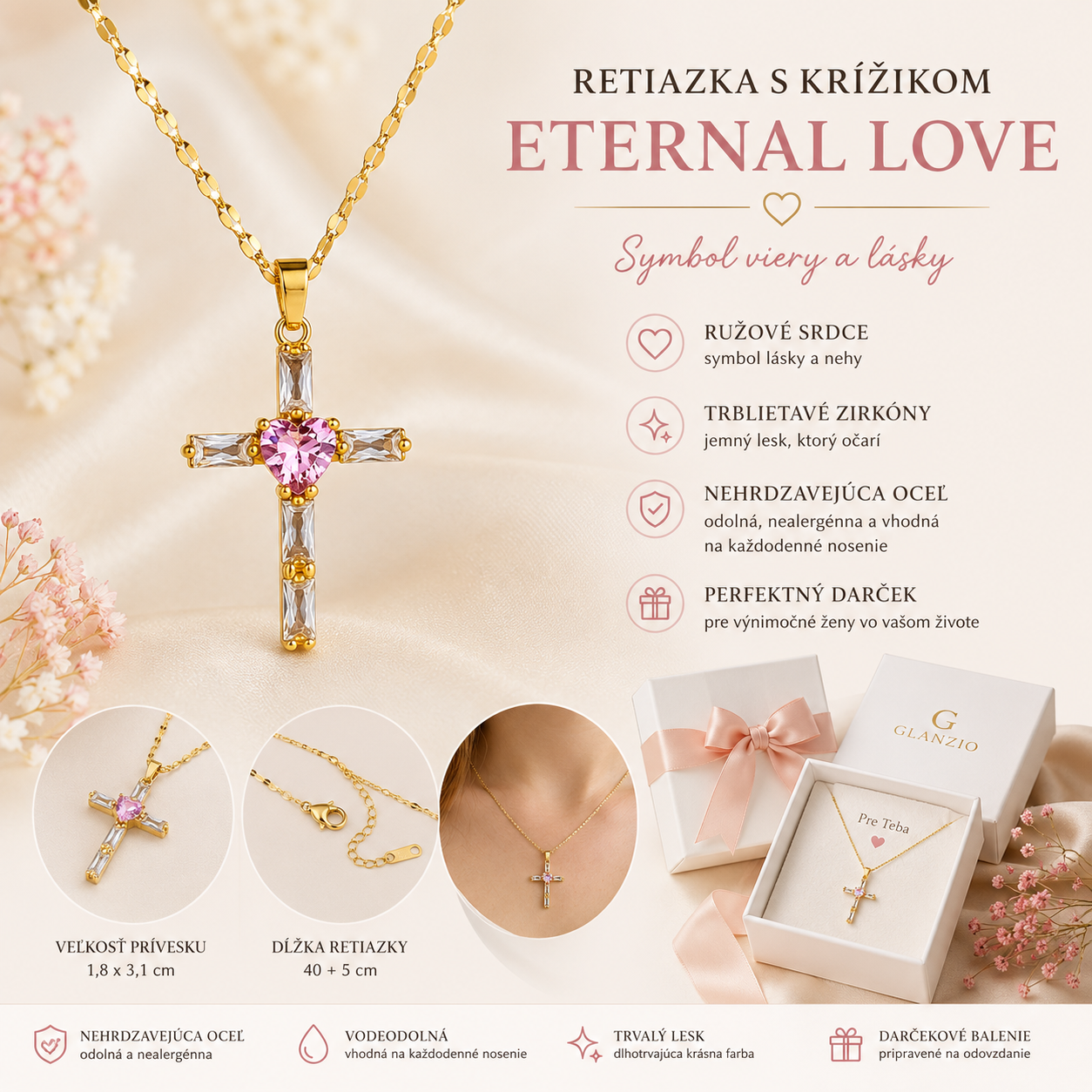 Glanzio Retiazka s krížikom Eternal Love 76565