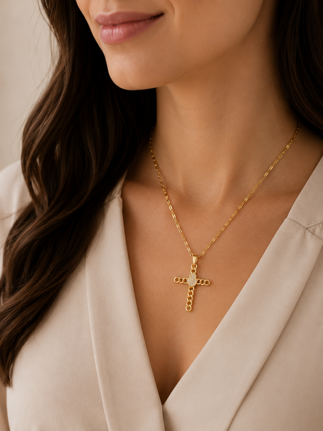 Glanzio Retiazka s príveskom Hamsa Cross Gold 89663